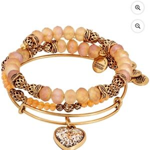 ALEX AND ANI  Crystal Patina Heart Set of 3 Rafaelian Gold Bangle Bracelets NWOB